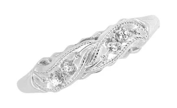1940's Rolling Waves Vintage Diamond Wedding Ring in 14 Karat White Gold