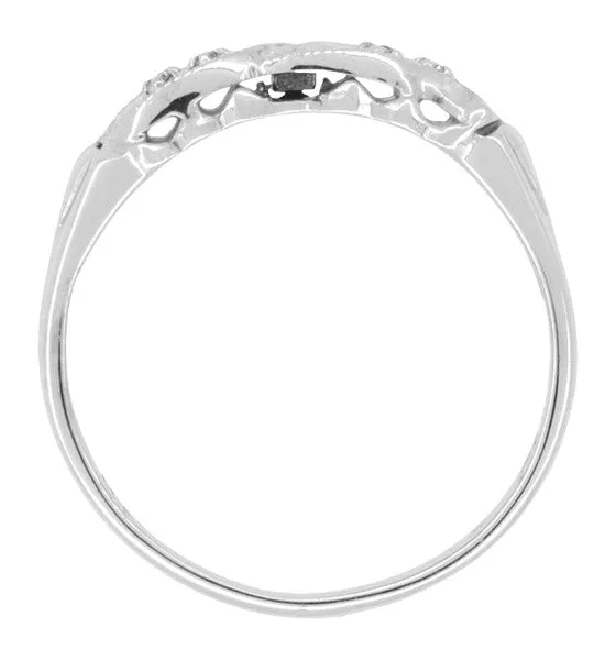 1940's Rolling Waves Vintage Diamond Wedding Ring in 14 Karat White Gold
