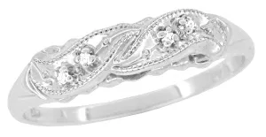 1940's Rolling Waves Vintage Diamond Wedding Ring in 14 Karat White Gold