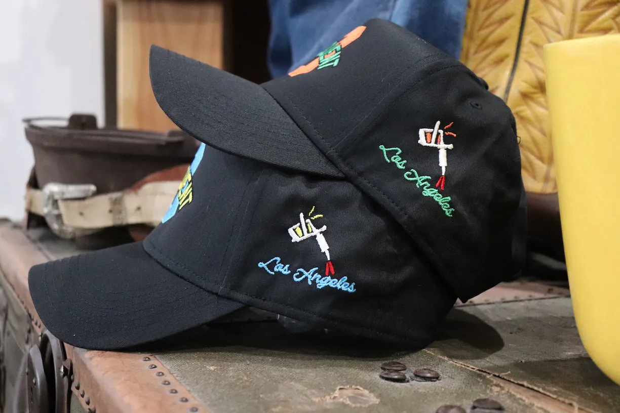 1940's Style Logo 5 Panel Snap Back Cap in Black and Blue
