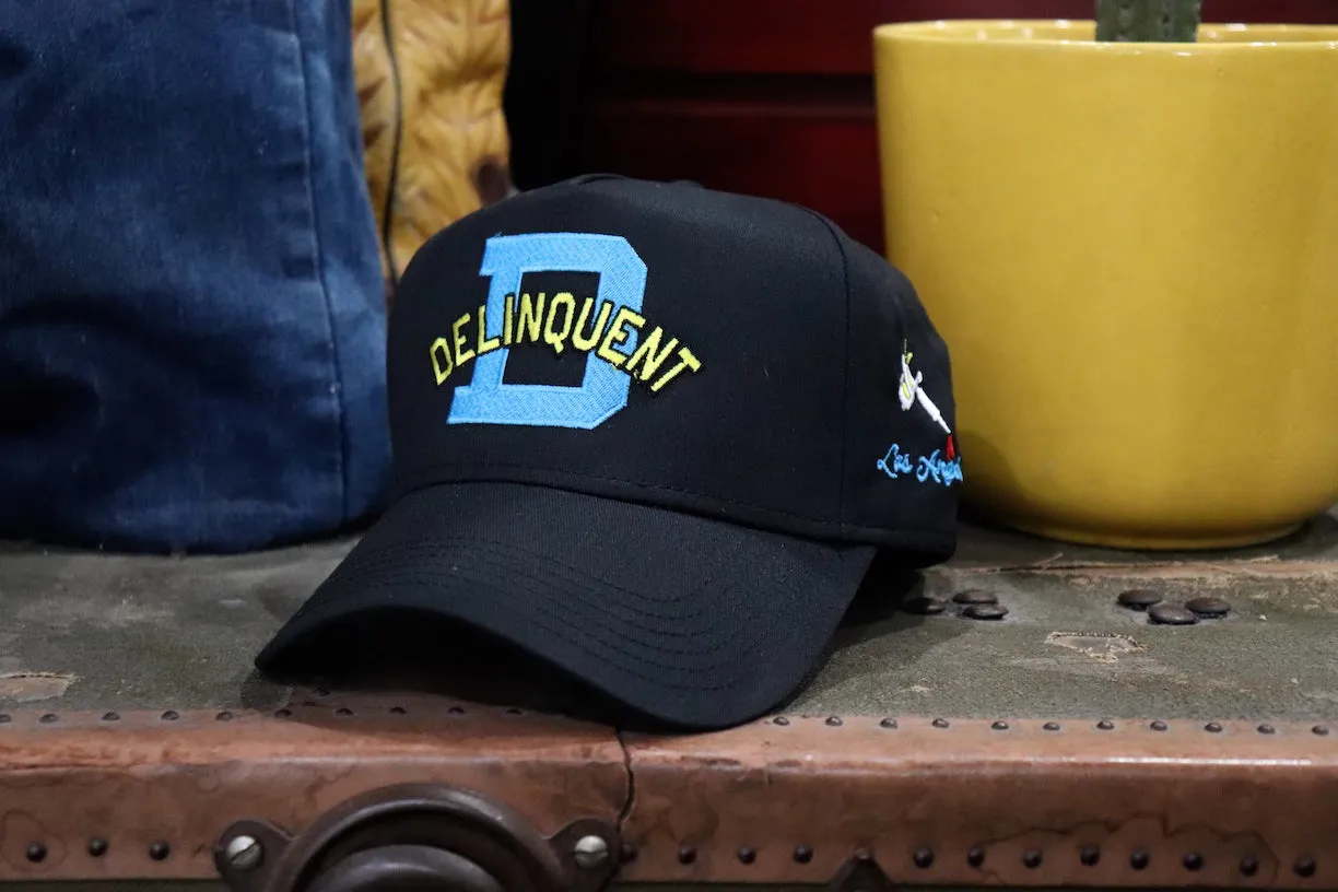 1940's Style Logo 5 Panel Snap Back Cap in Black and Blue