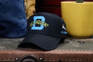1940's Style Logo 5 Panel Snap Back Cap in Black and Blue