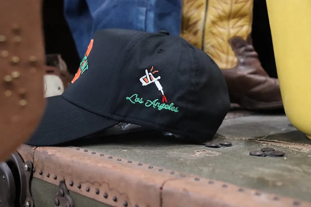 1940's Style Logo 5 Panel Snap Back Cap in Black and Orange