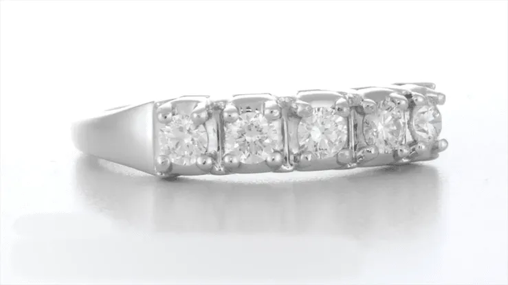1950's Mid Century Modern Straightline 5 Diamond Platinum Wedding Ring - 0.50 Carat T.D.W.