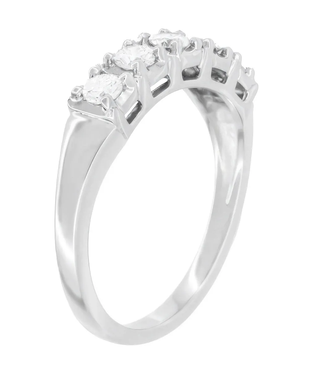 1950's Mid Century Modern Straightline 5 Diamond Platinum Wedding Ring - 0.50 Carat T.D.W.