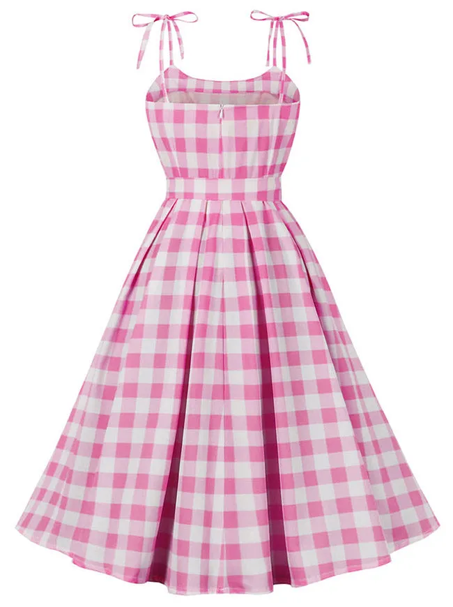 1950s Vintage A-Line Bowknot Spaghetti Strap Rockabilly Dress