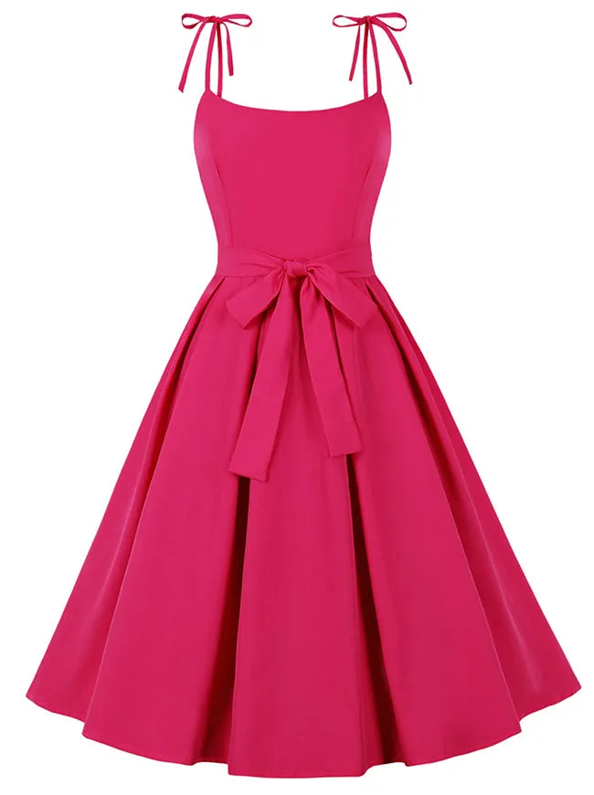 1950s Vintage A-Line Bowknot Spaghetti Strap Rockabilly Dress