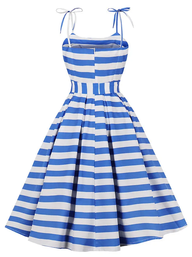 1950s Vintage A-Line Bowknot Spaghetti Strap Rockabilly Dress