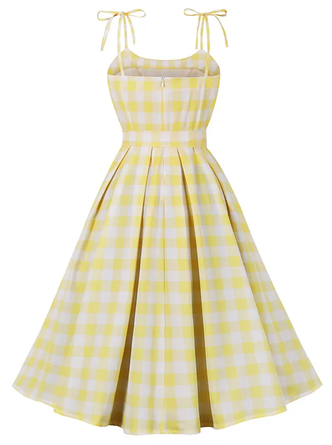 1950s Vintage A-Line Bowknot Spaghetti Strap Rockabilly Dress