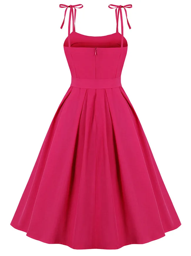 1950s Vintage A-Line Bowknot Spaghetti Strap Rockabilly Dress