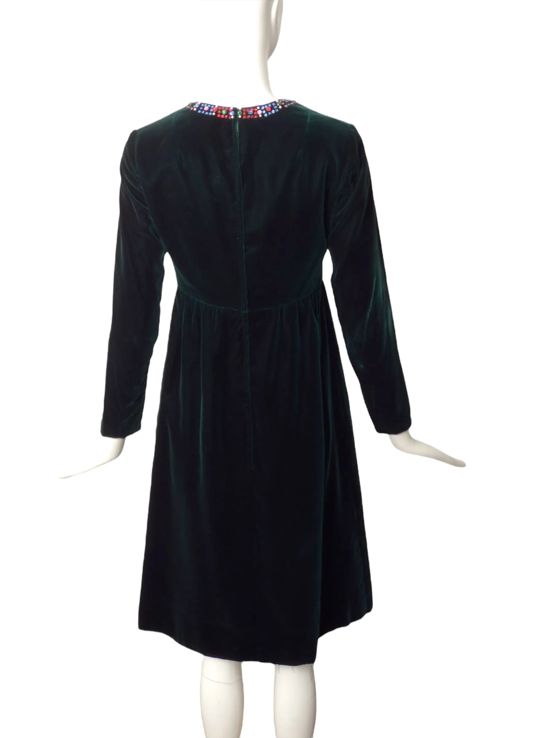 1960s Beaded Green Velvet Dress, Size 4
