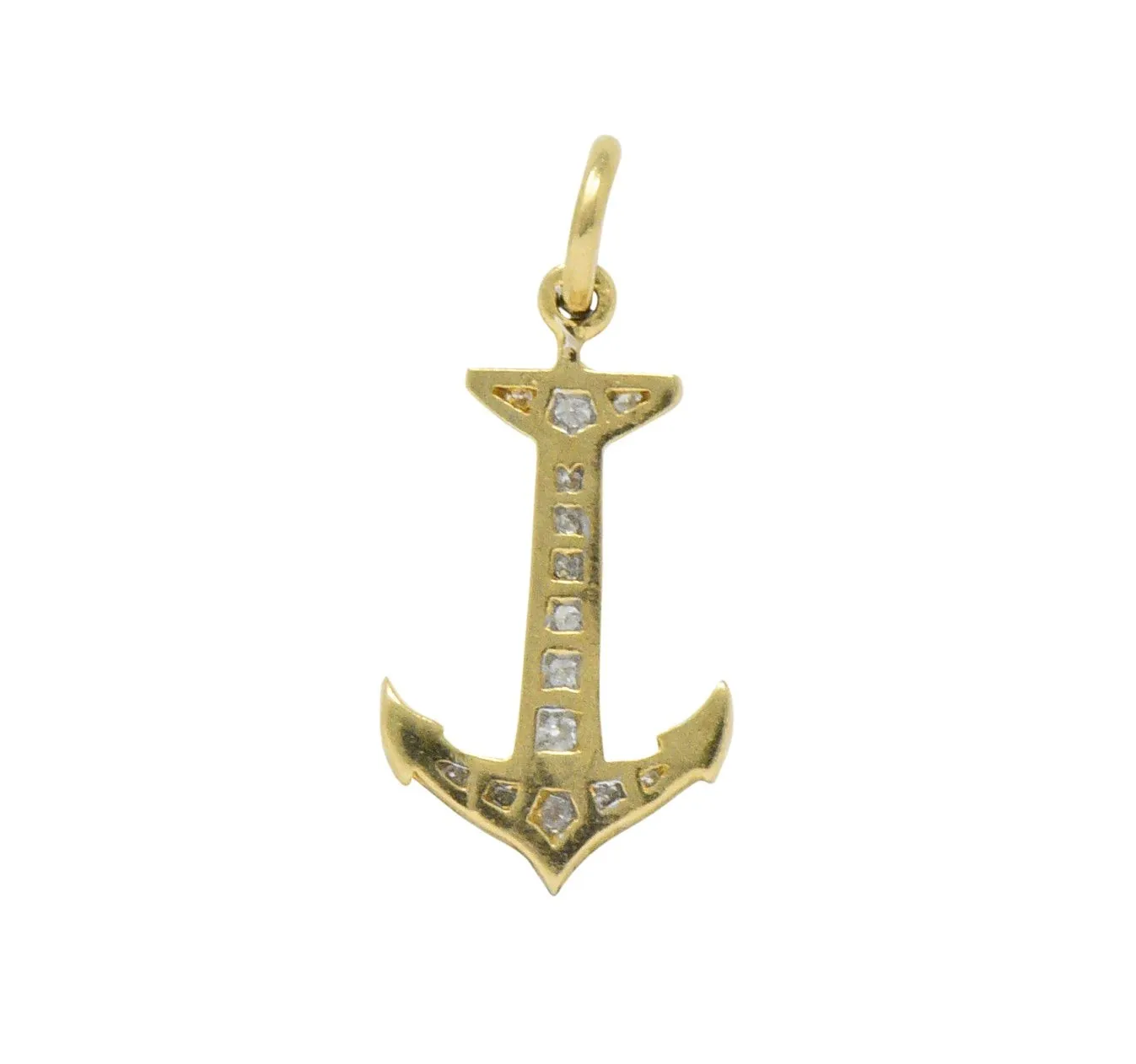 1980's 0.28 CTW Diamond 18 Karat Gold Anchor Charm