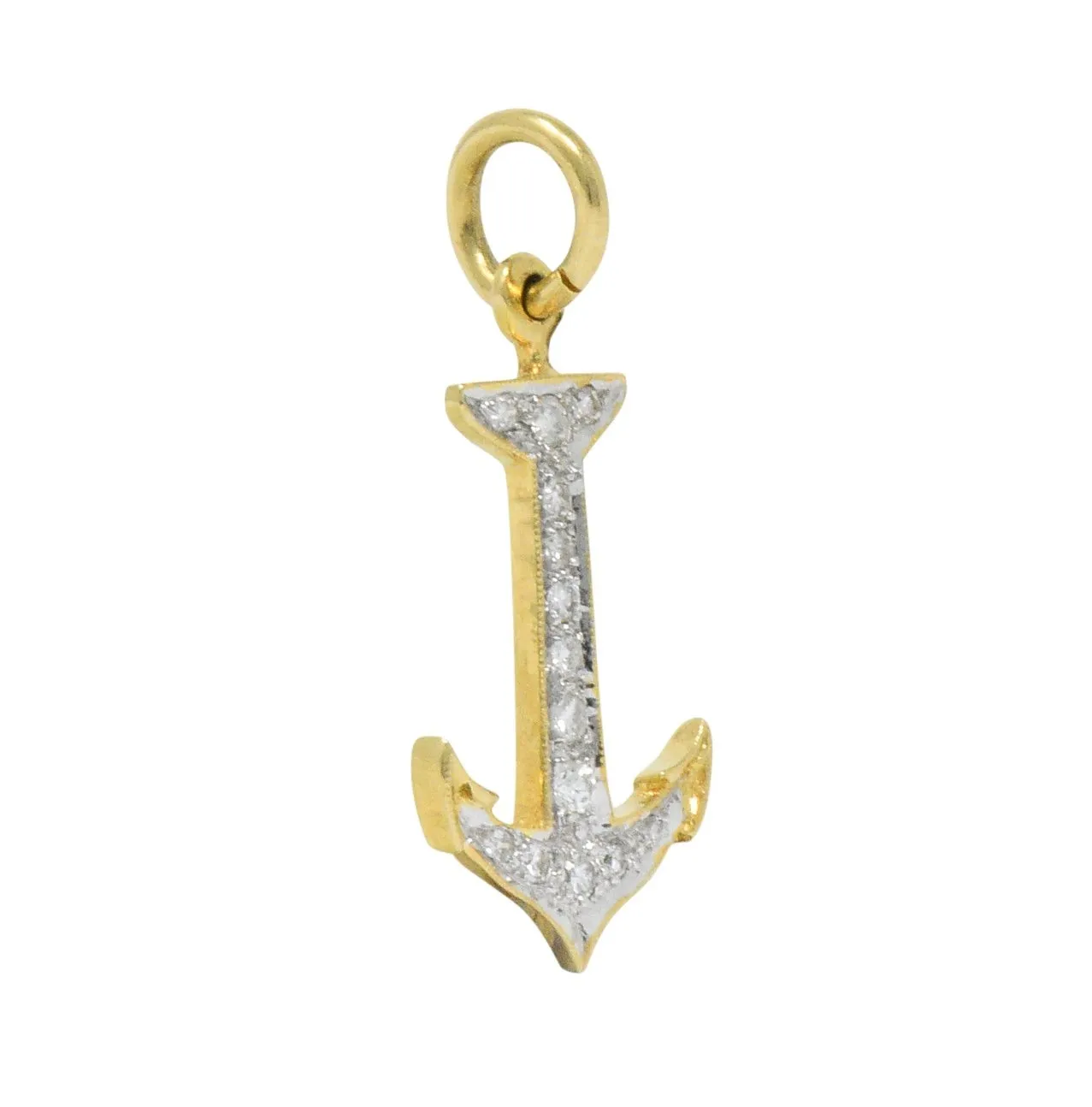 1980's 0.28 CTW Diamond 18 Karat Gold Anchor Charm