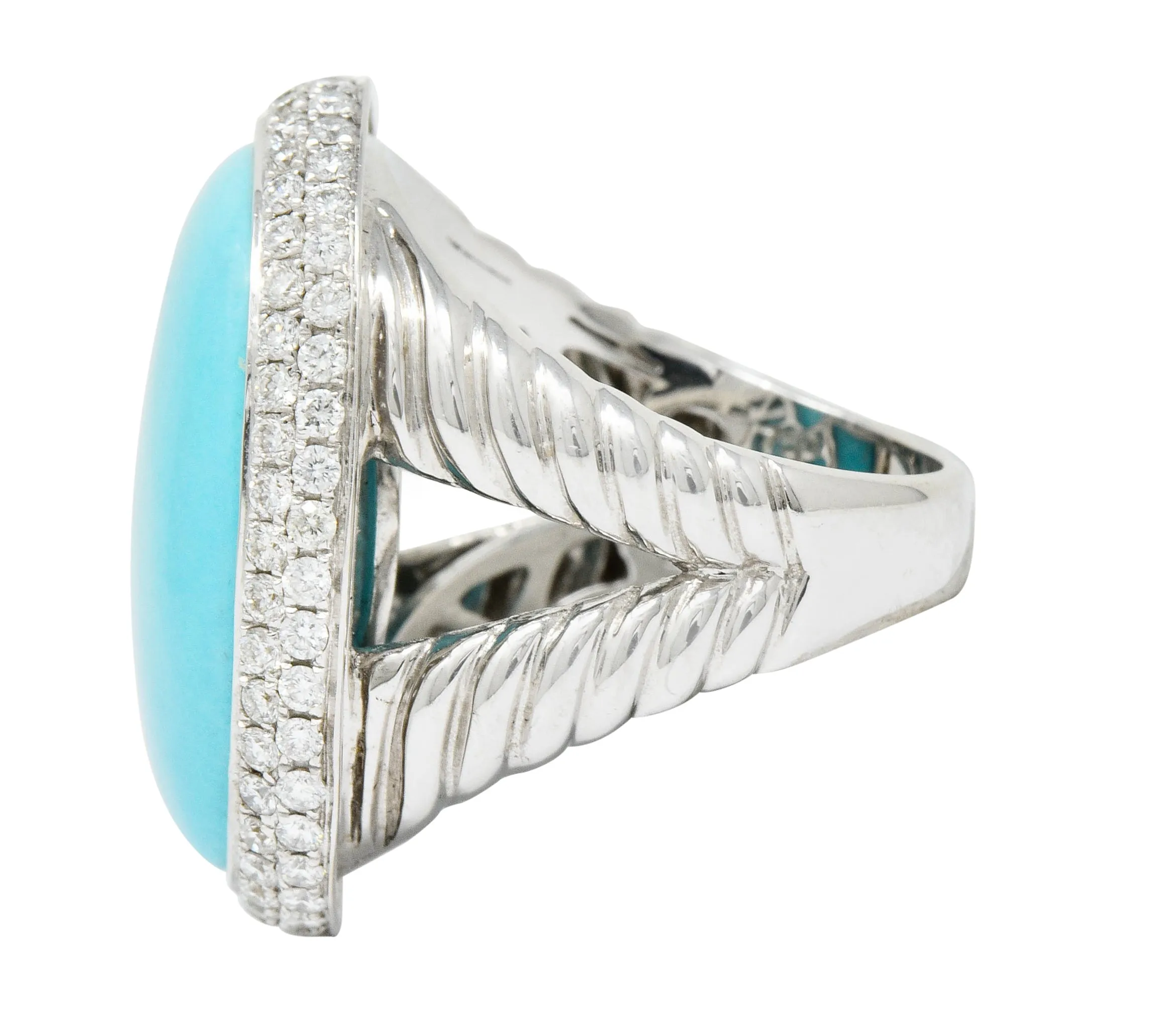 1990's Vintage Turquoise 1.25 CTW Diamond 18 Karat White Gold Statement Ring