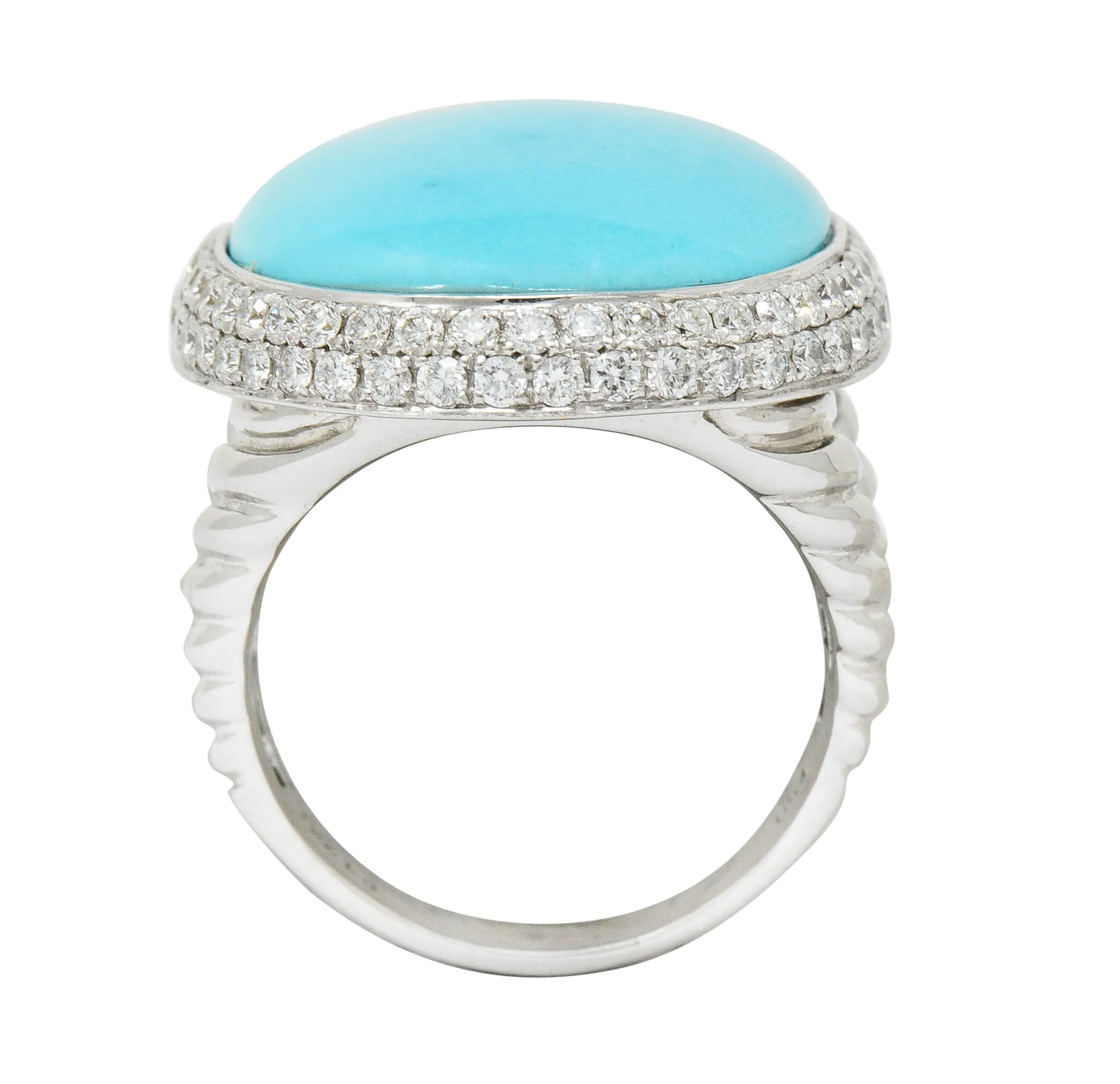 1990's Vintage Turquoise 1.25 CTW Diamond 18 Karat White Gold Statement Ring