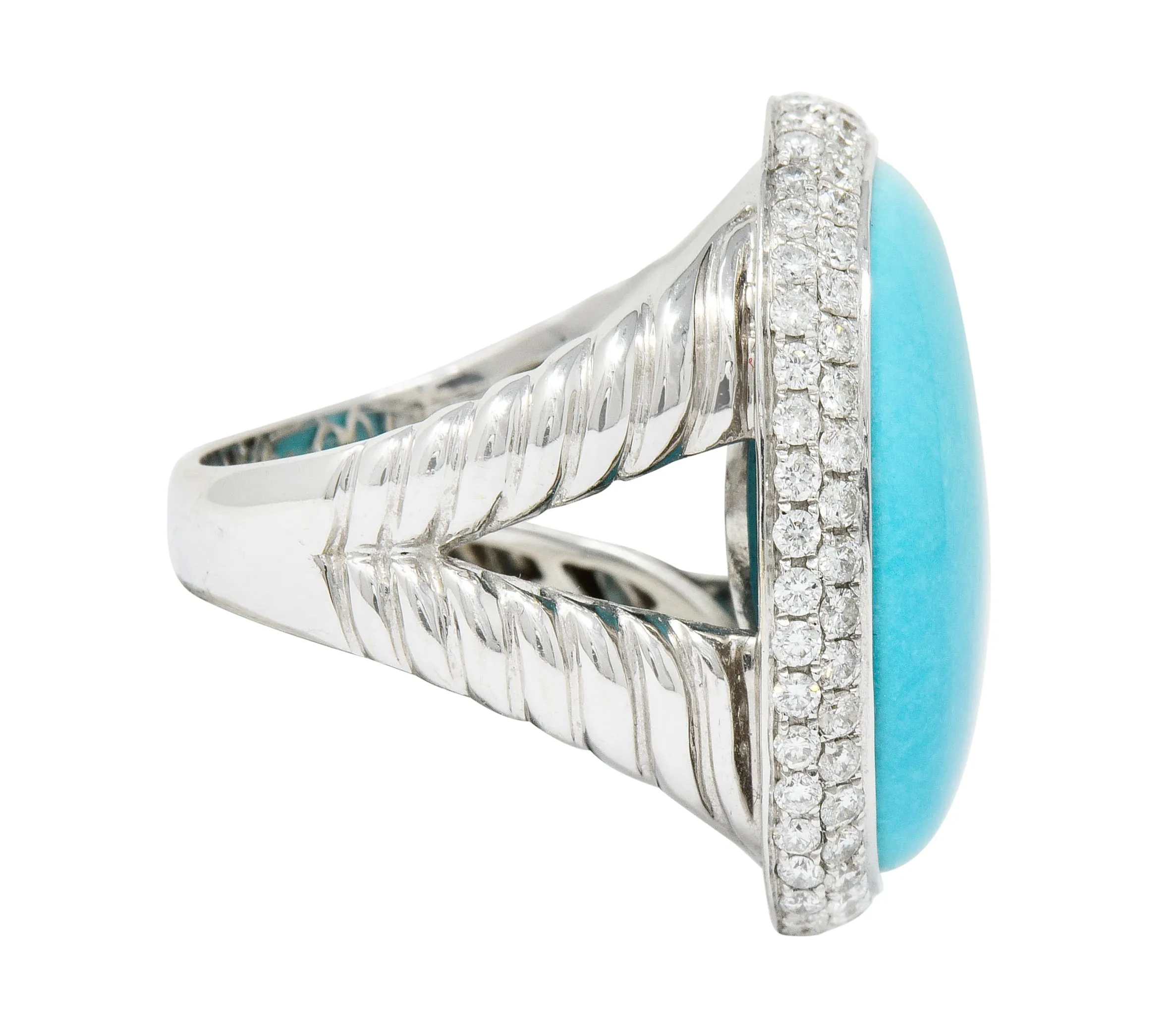 1990's Vintage Turquoise 1.25 CTW Diamond 18 Karat White Gold Statement Ring