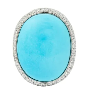 1990's Vintage Turquoise 1.25 CTW Diamond 18 Karat White Gold Statement Ring
