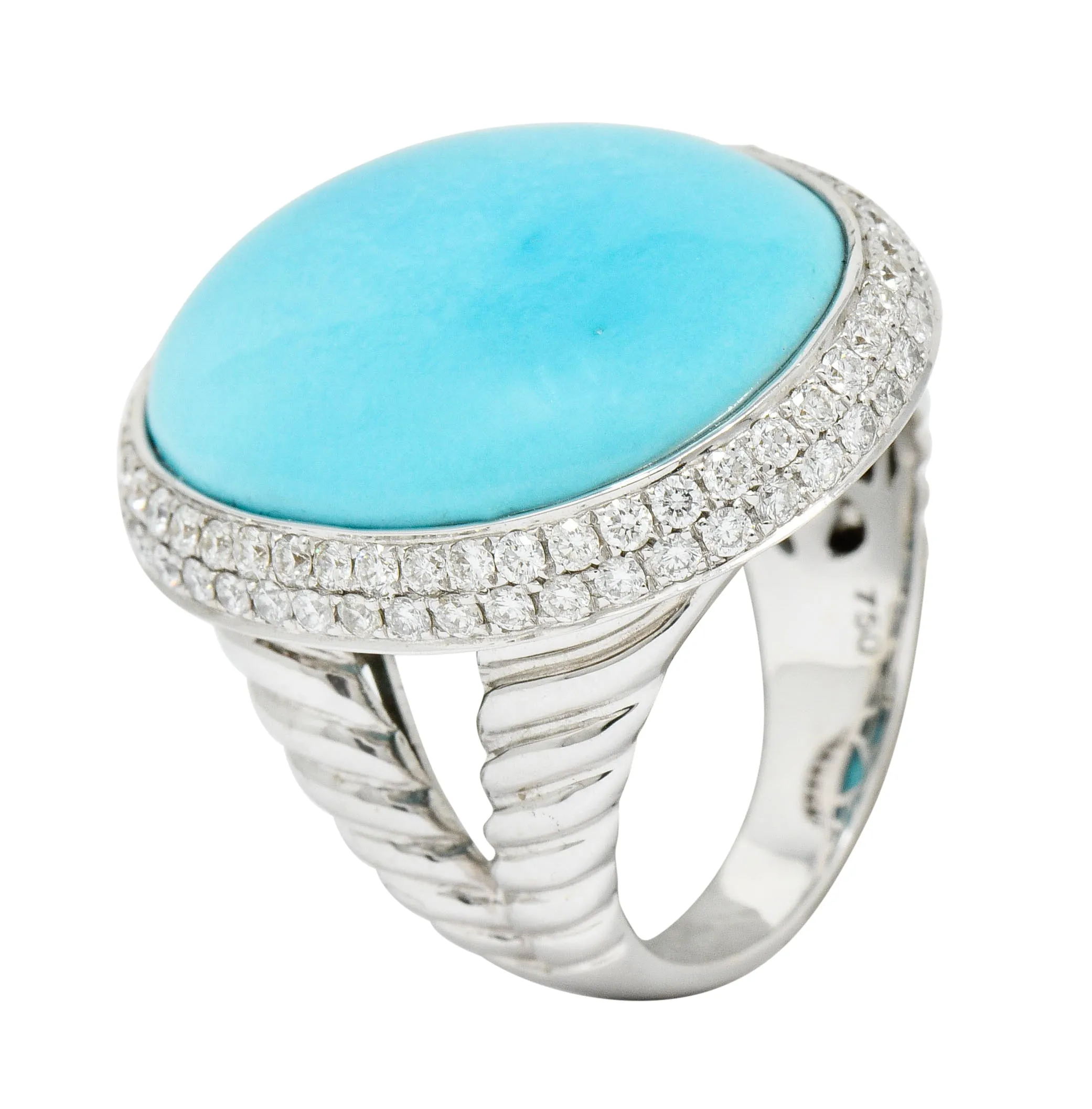 1990's Vintage Turquoise 1.25 CTW Diamond 18 Karat White Gold Statement Ring