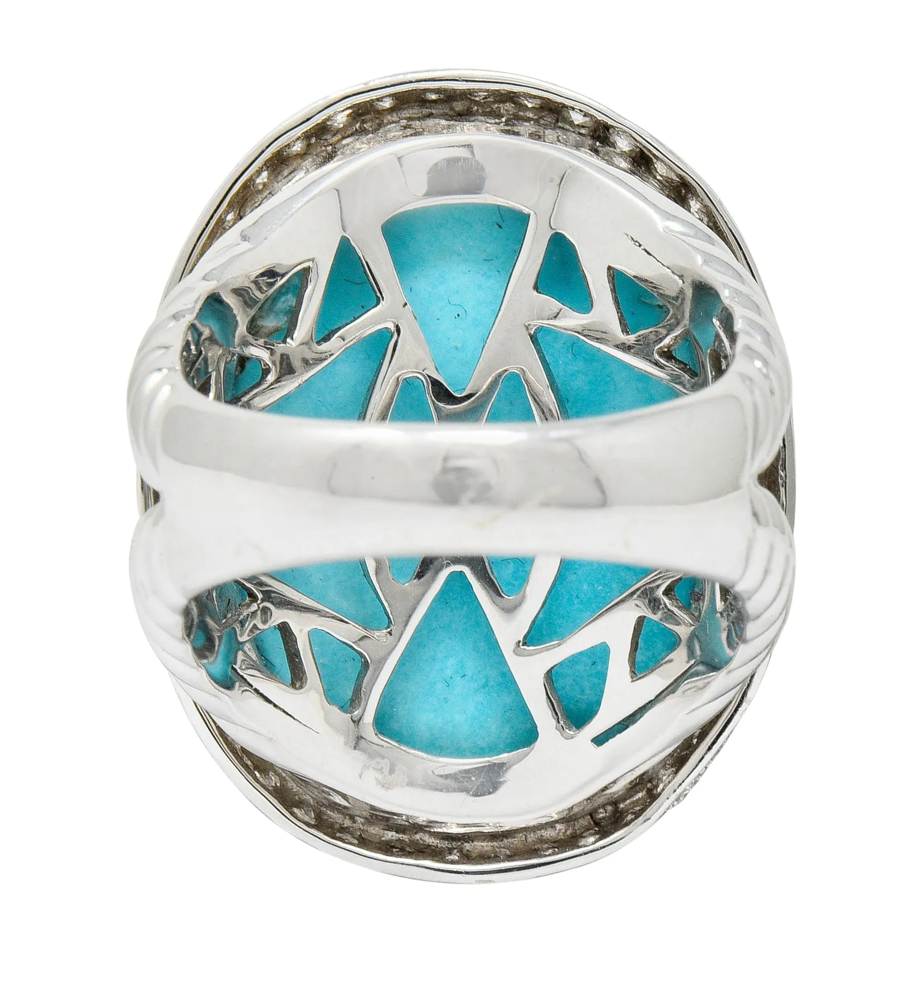 1990's Vintage Turquoise 1.25 CTW Diamond 18 Karat White Gold Statement Ring