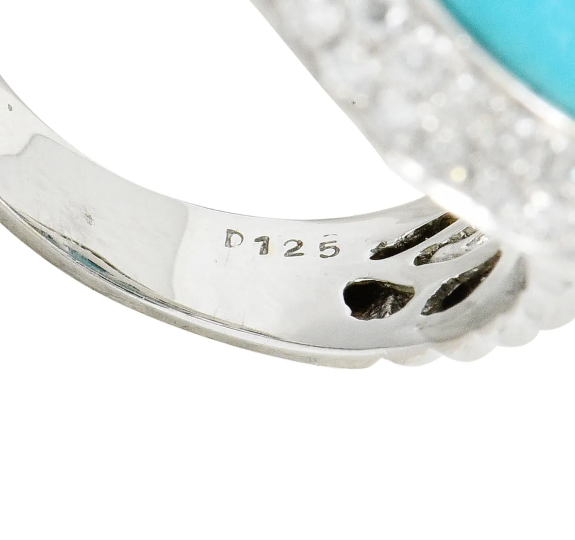 1990's Vintage Turquoise 1.25 CTW Diamond 18 Karat White Gold Statement Ring