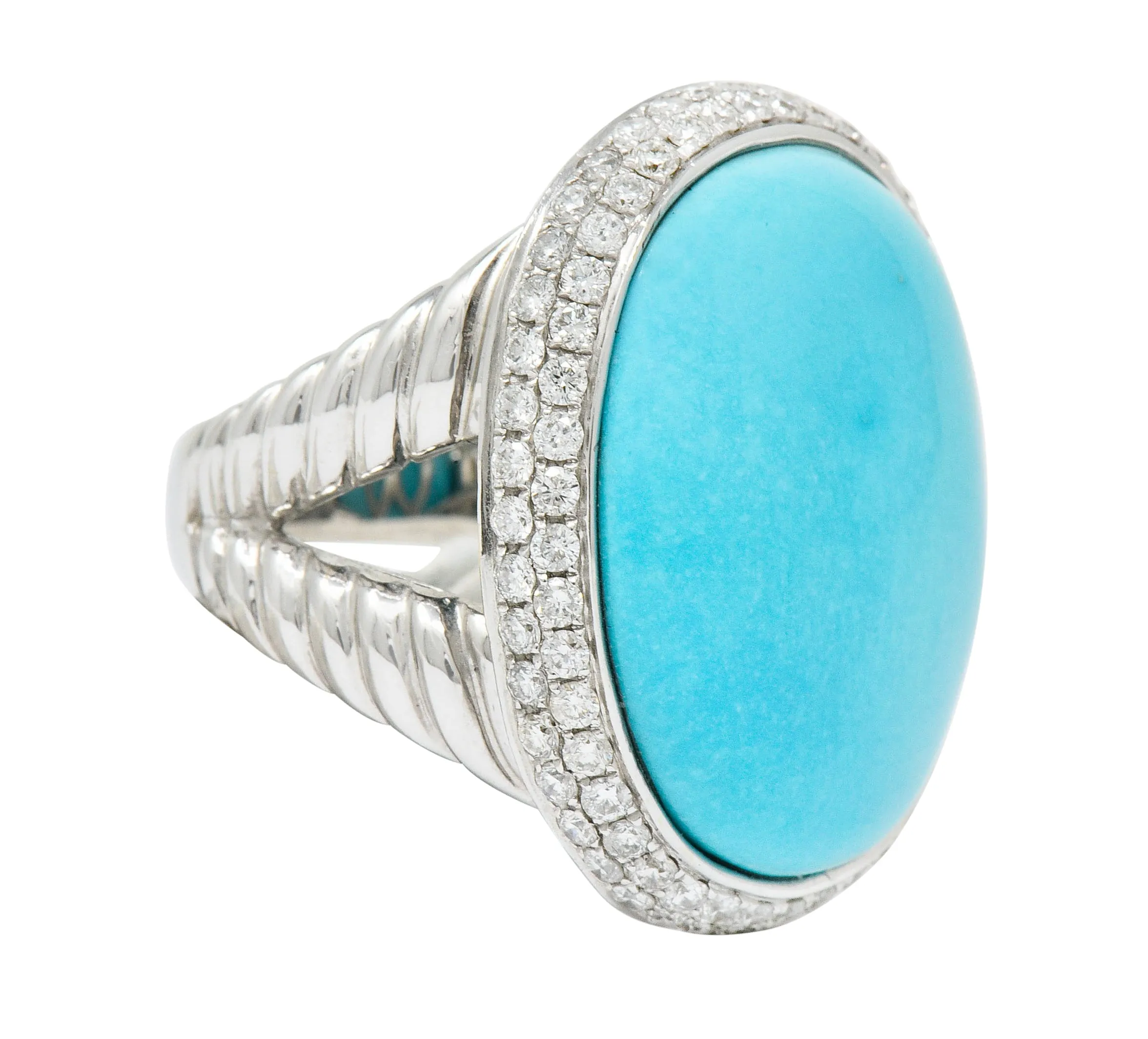 1990's Vintage Turquoise 1.25 CTW Diamond 18 Karat White Gold Statement Ring
