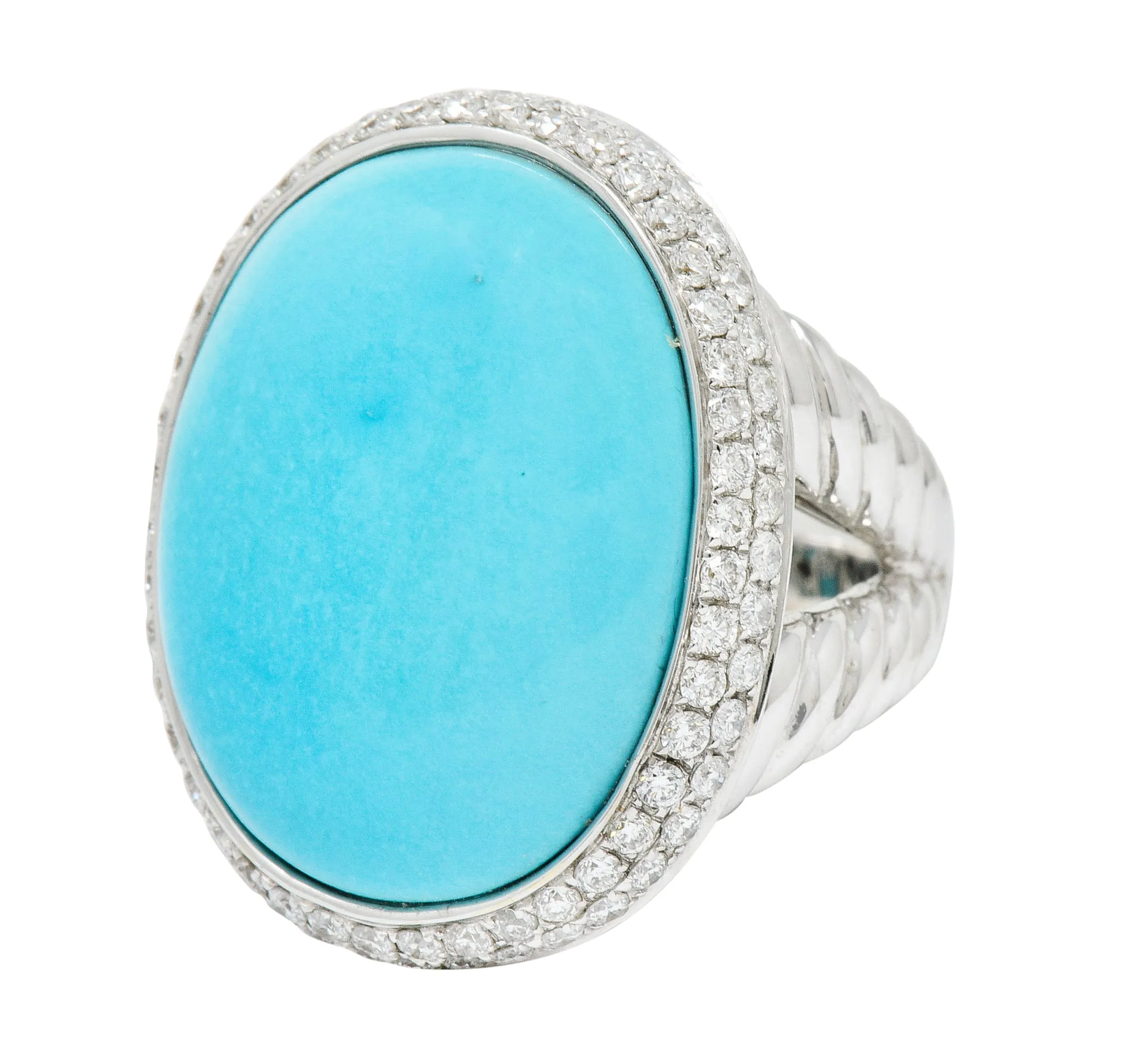 1990's Vintage Turquoise 1.25 CTW Diamond 18 Karat White Gold Statement Ring