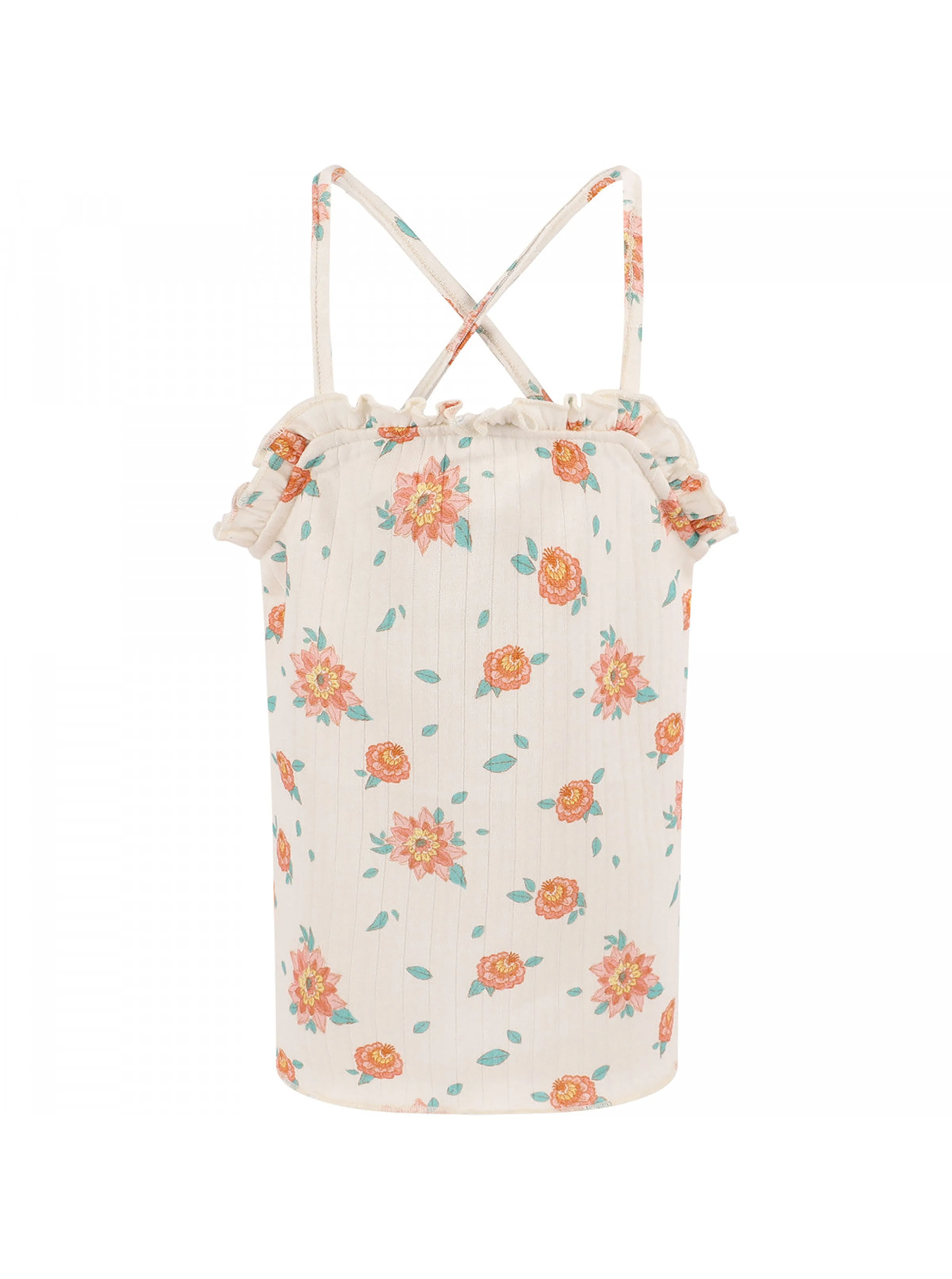 [3/4y] Louise Misha Ribbed Floral Print Open Back Top