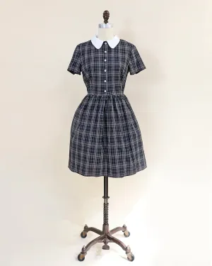 ACADEMY - Gray plaid cotton shirtdress with removable white collar and short sleeves