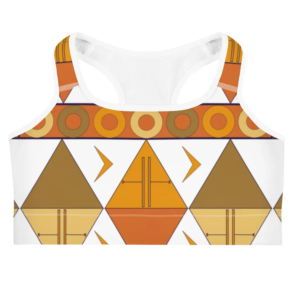 African Tribal Print Sports bra - Earthy/White