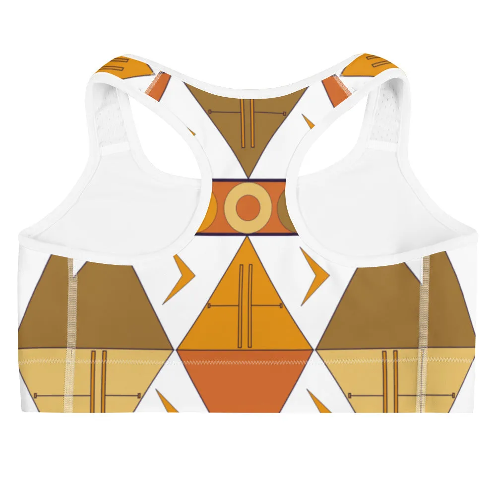 African Tribal Print Sports bra - Earthy/White