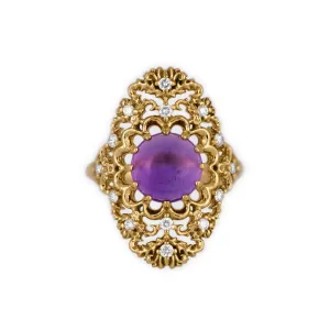 Amethyst Oval Ring in 18K Yellow Gold with Diamonds