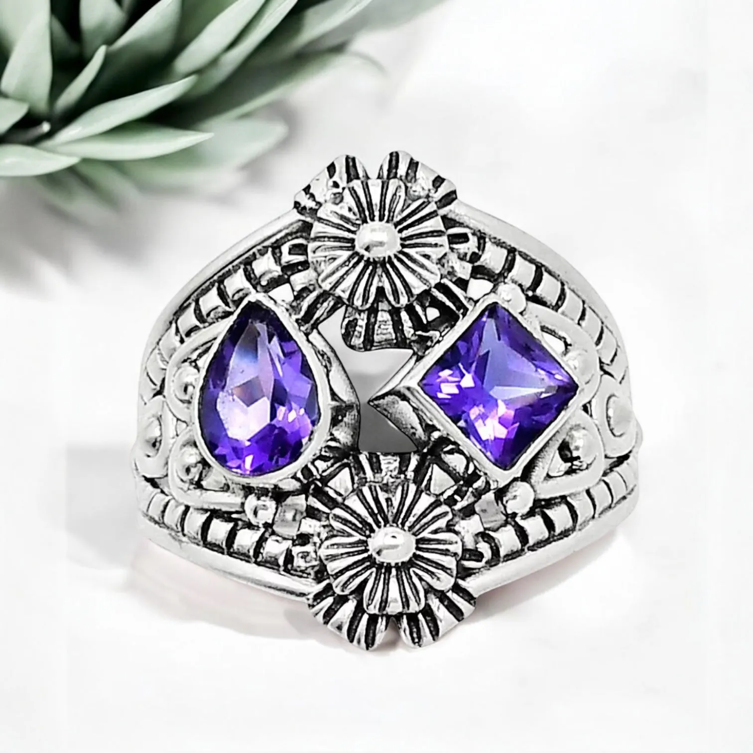 Amethyst Solid 925 Sterling Silver Ring 7.5