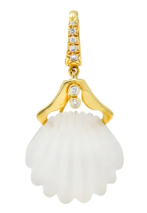 Andrew Clunn Vintage Diamond Rock Crystal 18 Karat Gold Shell Enhancer Pendant