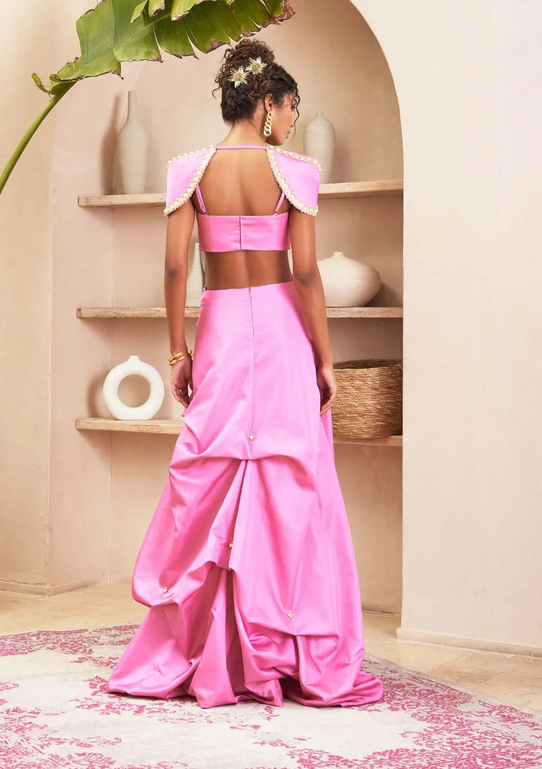 Angela pink balloon skirt set