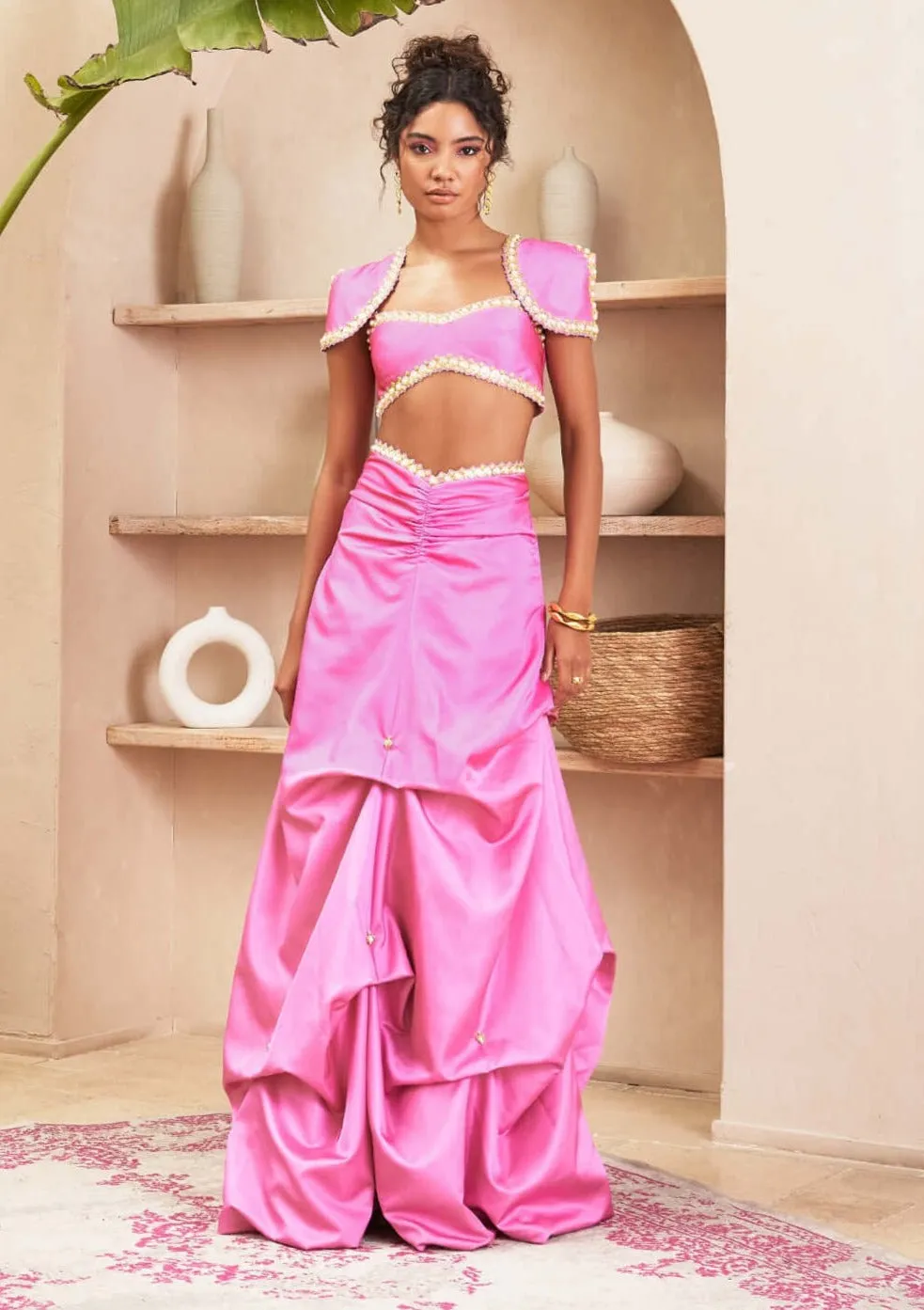 Angela pink balloon skirt set