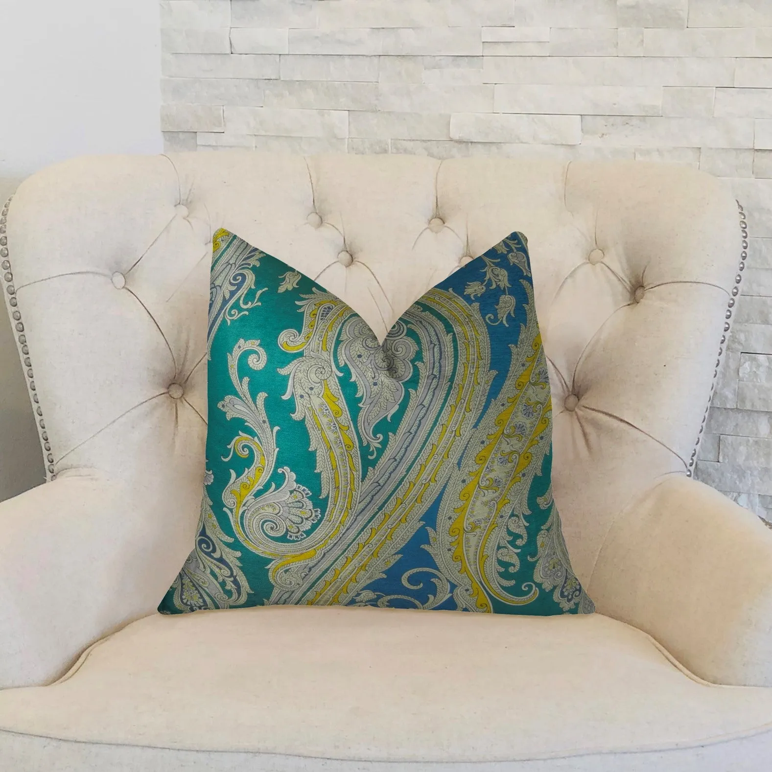 Annalise Blue Yellow and Green Handmade Luxury Pillow