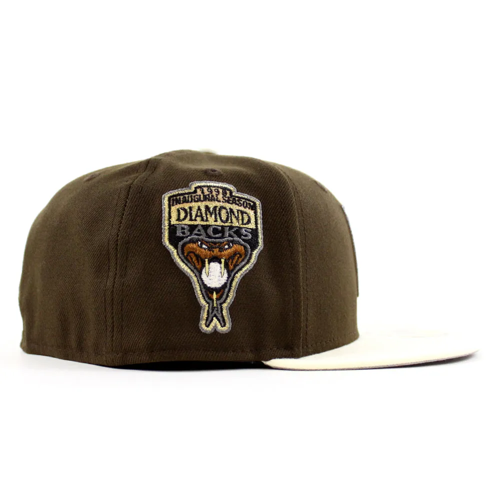 Arizona Diamondbacks Upside Down 1998 Inaugural Season New Era 59Fifty Fitted Hat (Walnut Chrome White Gray Under Brim)