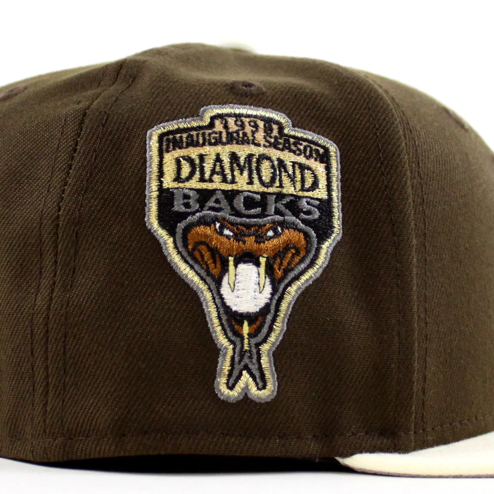 Arizona Diamondbacks Upside Down 1998 Inaugural Season New Era 59Fifty Fitted Hat (Walnut Chrome White Gray Under Brim)
