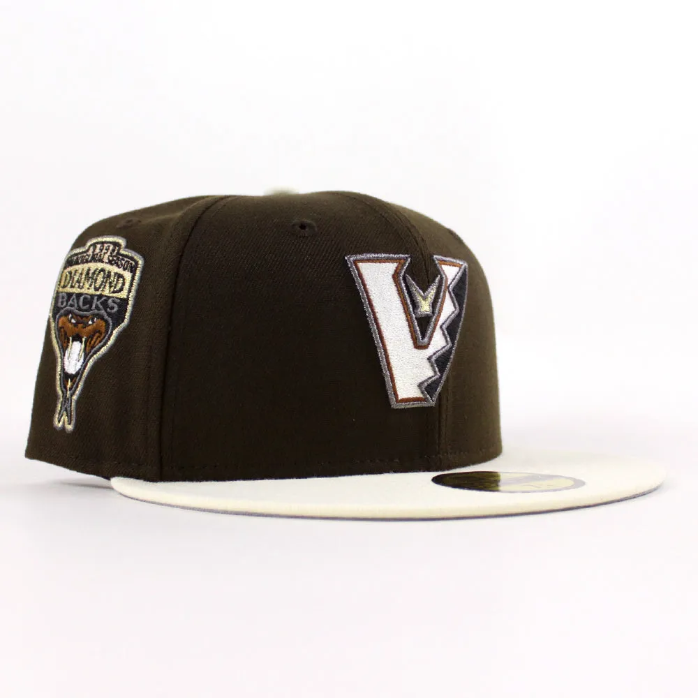 Arizona Diamondbacks Upside Down 1998 Inaugural Season New Era 59Fifty Fitted Hat (Walnut Chrome White Gray Under Brim)
