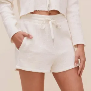 ASTR The Label All Tied Up Waffle Knit Shorts Ivory S