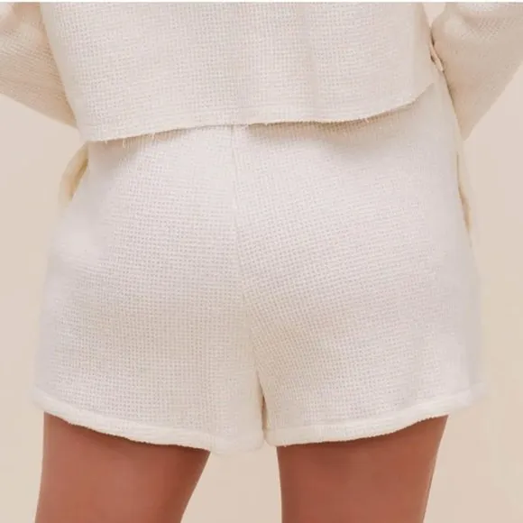 ASTR The Label All Tied Up Waffle Knit Shorts Ivory S