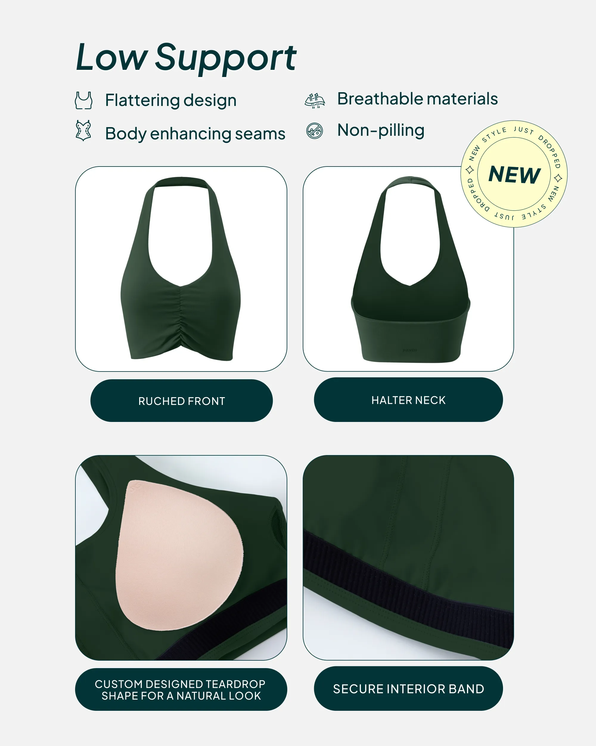 Athleisure Scrunch Halter Low-Support Sports Bra