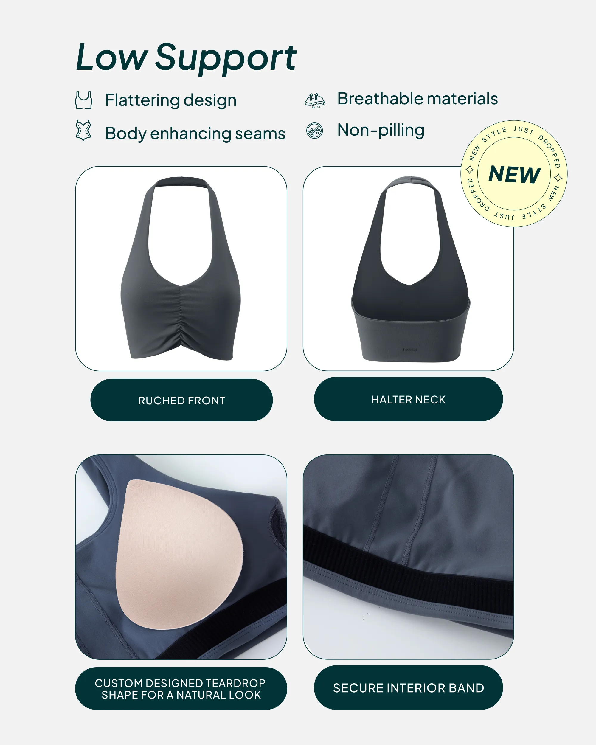 Athleisure Scrunch Halter Low-Support Sports Bra