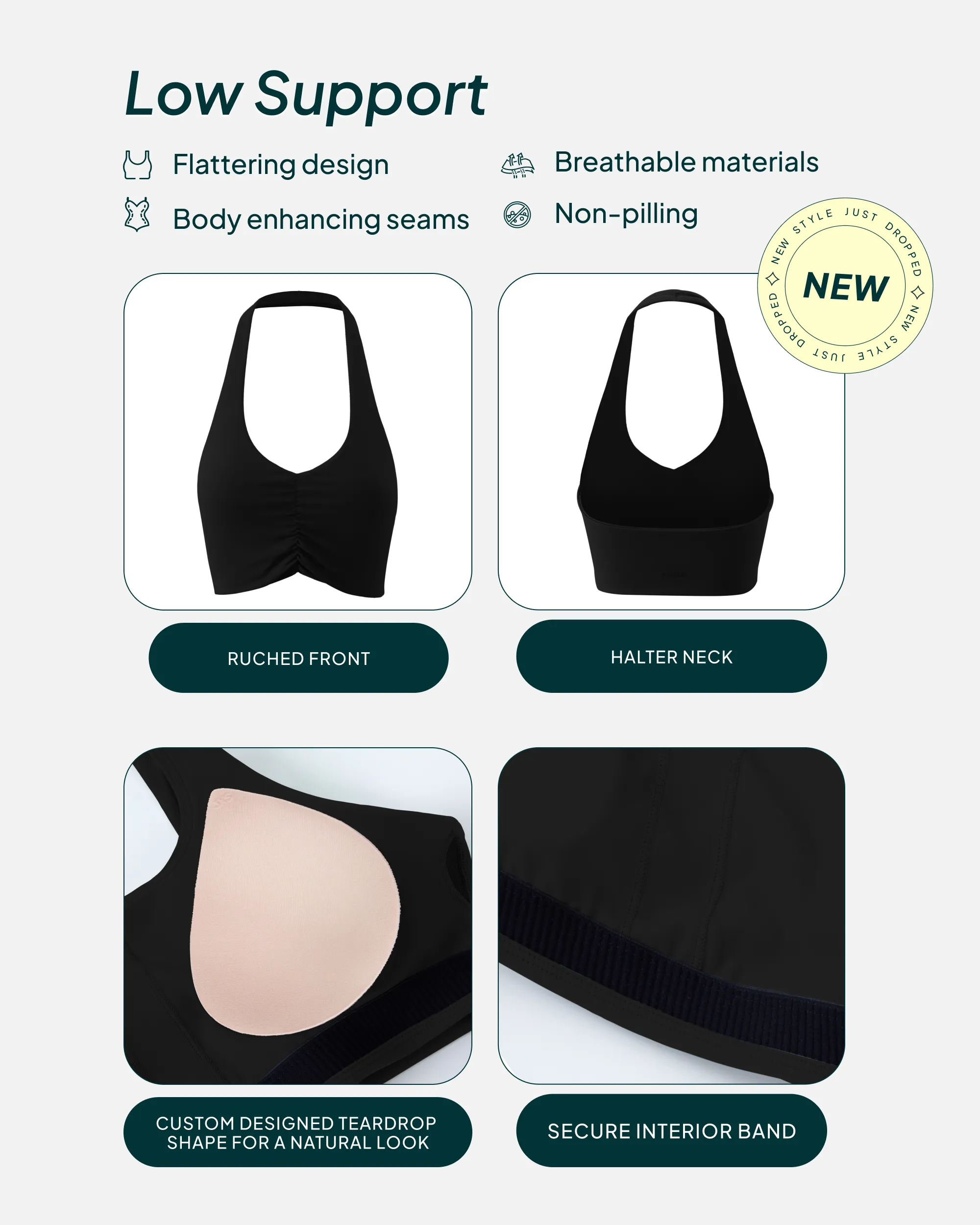 Athleisure Scrunch Halter Low-Support Sports Bra