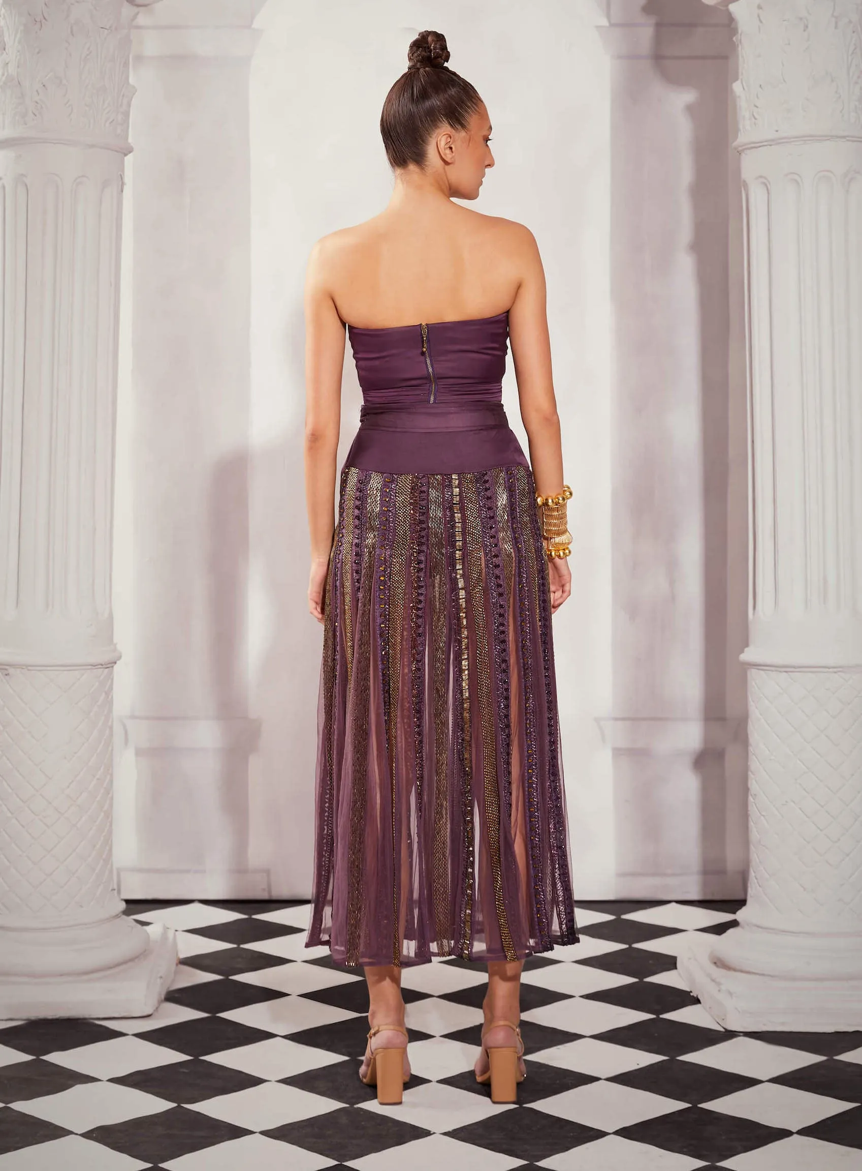 Aubergine heavy embellished skirt