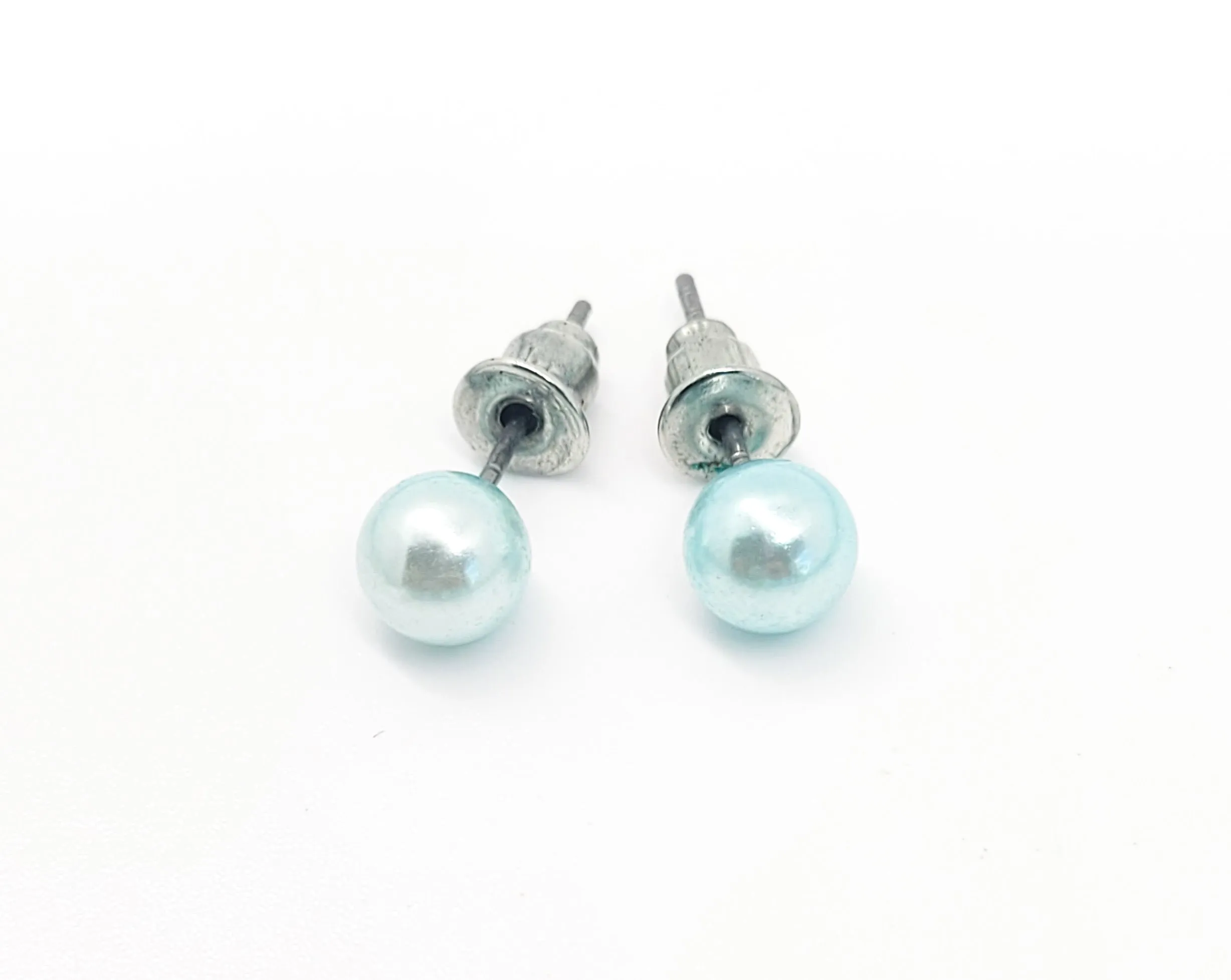 Baby blue and Austrian crystal beaded 3 stand vintage necklace and stud earrings