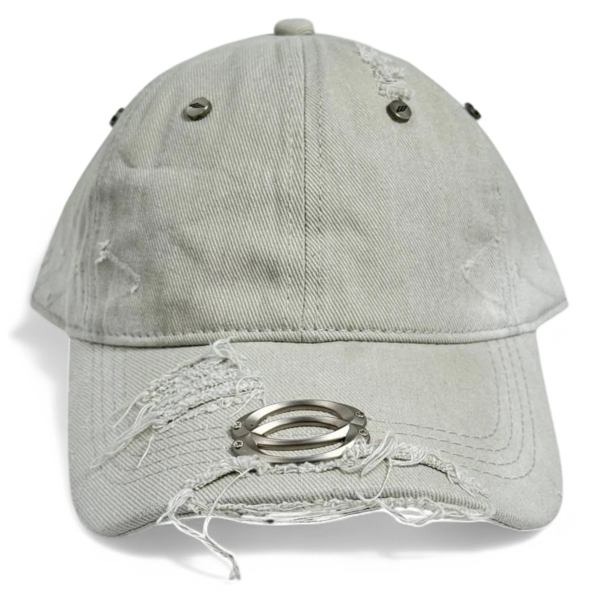 Balenciaga Black Distressed Denim Cap with Metal Ring Detail