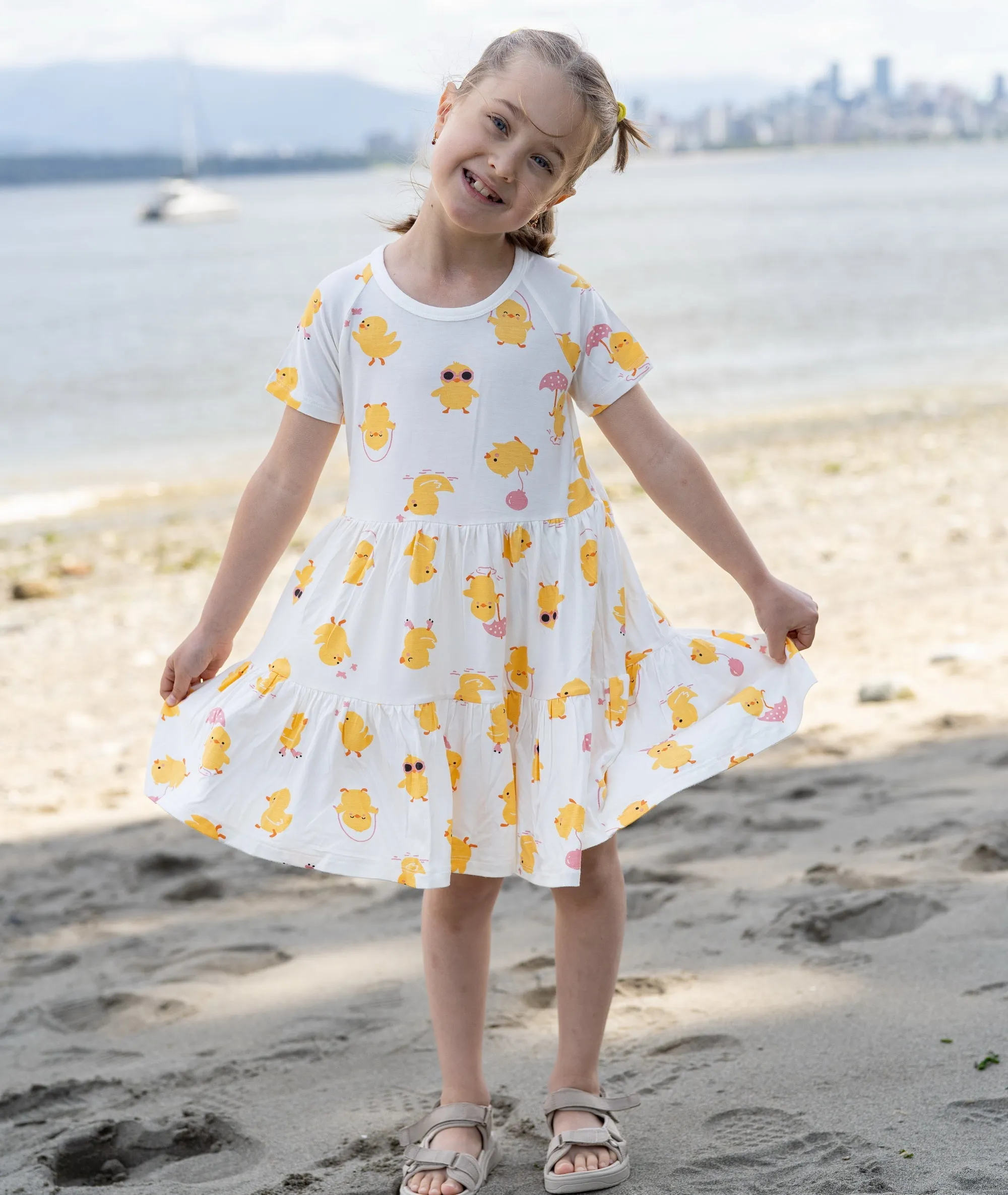 Bamboo Tiered Jersey Dress with Bloomer (Little Chick Print)