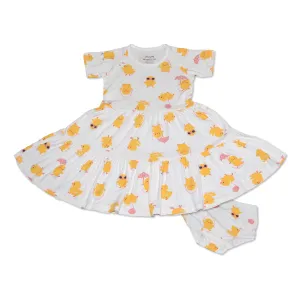 Bamboo Tiered Jersey Dress with Bloomer (Little Chick Print)
