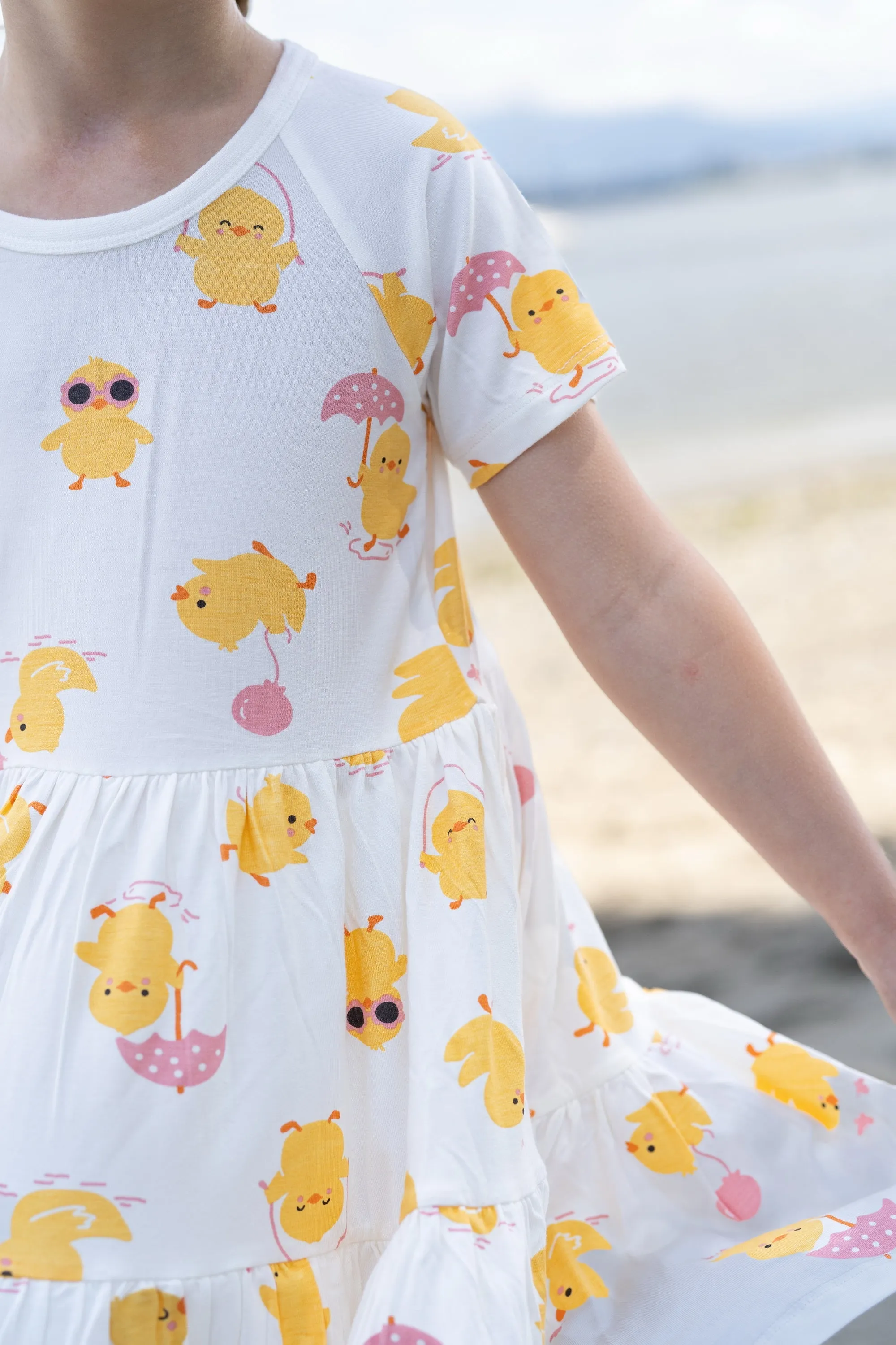 Bamboo Tiered Jersey Dress with Bloomer (Little Chick Print)